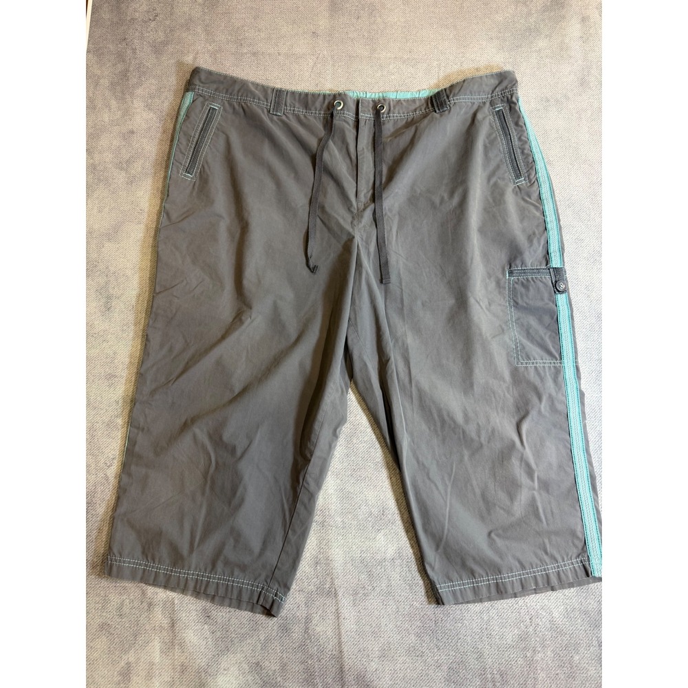 SB Active Women Gray Teal Stripe Athletic Cargo Capri Pants 3XG Plus Size